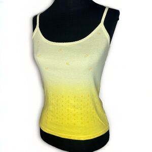 Vintage Y2K Yellow Ombre Tank Top S 2000s Cotton Ditsy Floral Fairy Whimsical